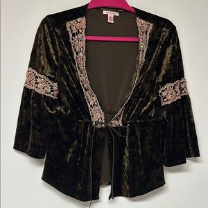 Vintage Velvet Top with Lace Accents - Black and Pink
